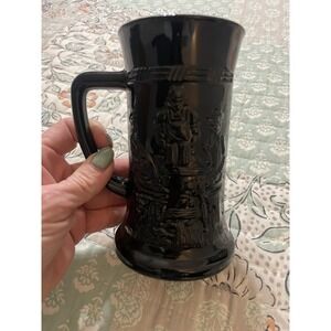 Vintage TIARA by Indiana Glass Black Glass Beer Stein Mug Tavern‎ Scene